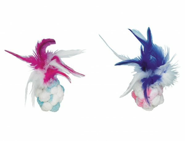 Pompom bal met bel,pluimen & catnip ASS
