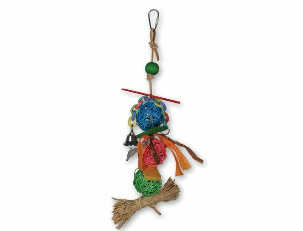 Speelgoed vogel 3 rieten ballen multikleur 35cm