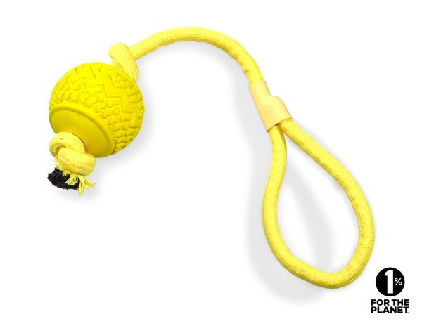 Speelgoed hond TPR Bal + koord geel 45cm