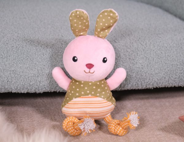 Speelgoed hond pluche Troeteltje Konijn+koord 16cm